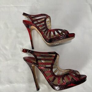 Jimmy Choo Red & Black Snakeskin Heels 39.5